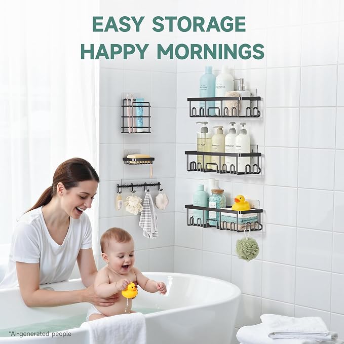 Veken Shower Caddy 6-Pack with Hooks, Bathroom Organizers & Storage - Image 5