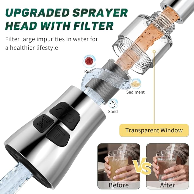 CECEFIN Kitchen Faucet Hose Attachment, 4-Mode ON/Off Spray Head w/Filter | - Image 3