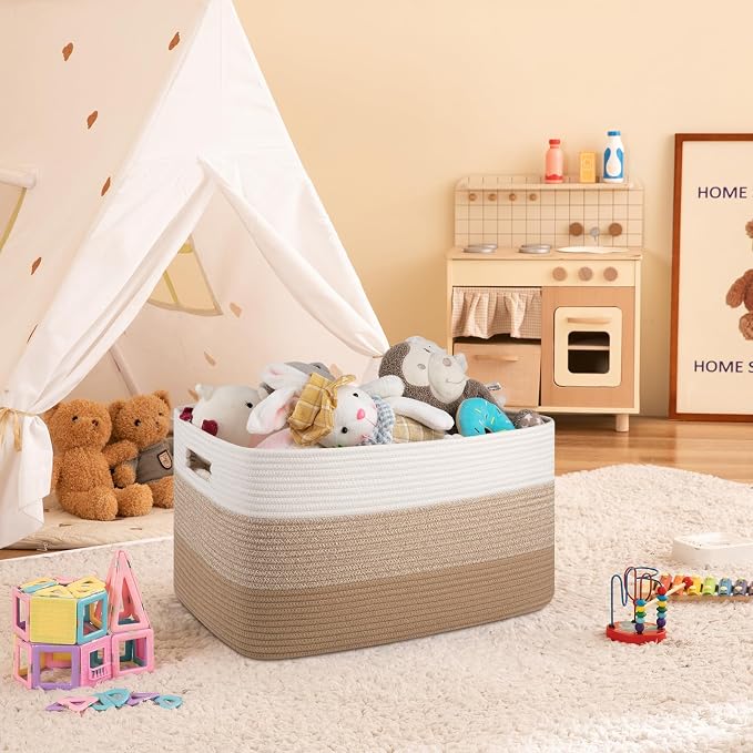 OIAHOMY Blanket Basket Laundry Basket Dog Toy Basket 75L Light Yellow - Image 2