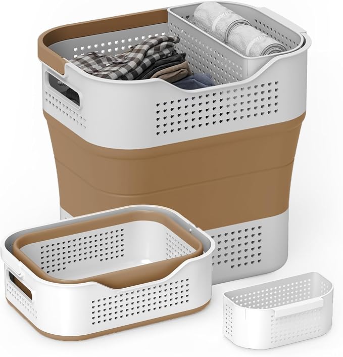 TECHMILLY Collapsible Plastic Laundry Basket Hamper by TECHMILLY