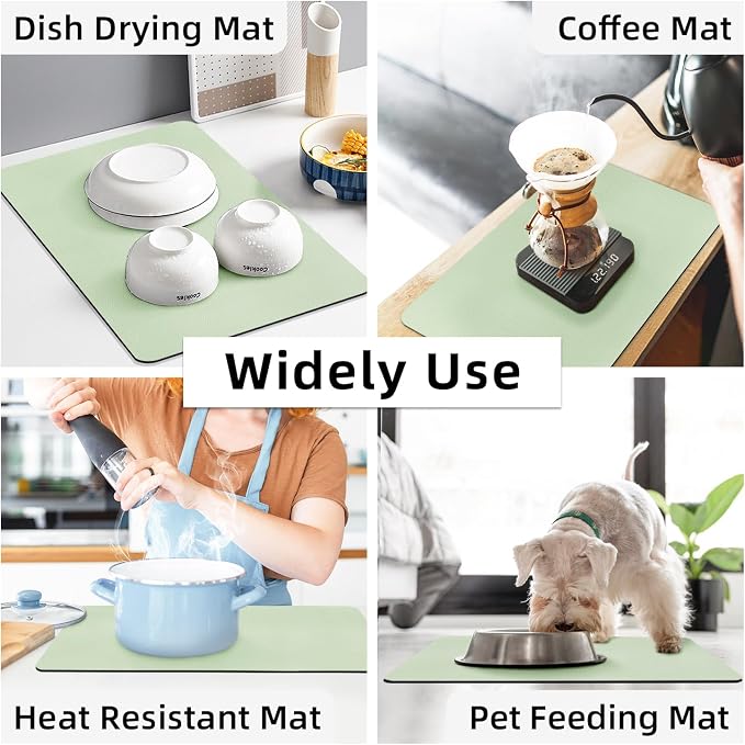 LOPNUR Large Dish Drying Mat for Kitchen Counter, Sage Green | Coffee Mat and - Image 6