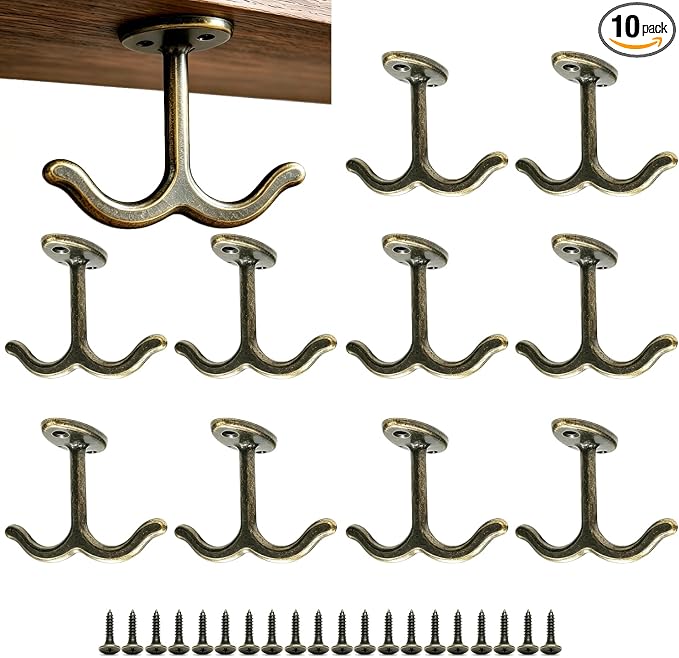 10 Pcs Zinc Alloy Ceiling Double Hook Cabinet Wardrobe Coat Towel Hat Hook by FanSiVoKe