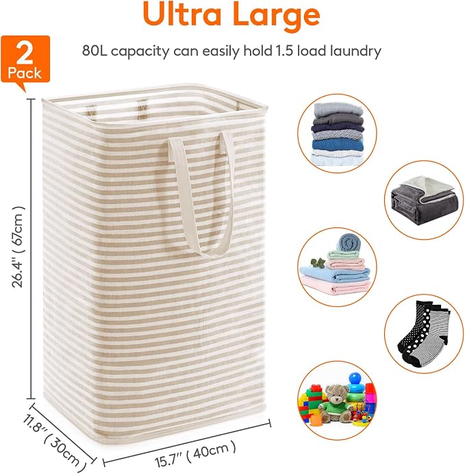 Lifewit 2 Pack Laundry Basket 80L Each, Collapsible Clothes Hamper - Image 3