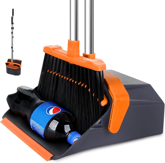 Broom and Dustpan Set for Home, ZeroGap Lip, Upright Storage Broom Combo for by Tiumso