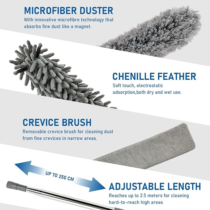 Microfiber Feather Duster 6-in-1 Kit | Extendable Duster - Image 7