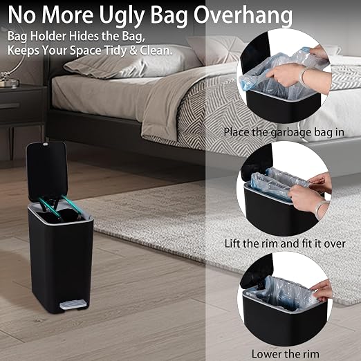 Small Bathroom Trash Can with Lid, 2.1 Gallon Slim Step Trash Can, Narrow - Image 5