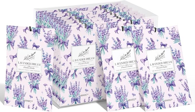 MYARO 20 Pack Lavender Scented Sachets, Closet Deodorizer Car Air Freshener by MYARO