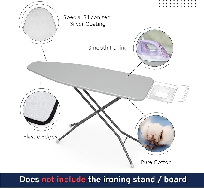 Encasa XO Ironing Board Cover and Pad, 6mm Felt 49"x18" Silver Luxury - Image 3