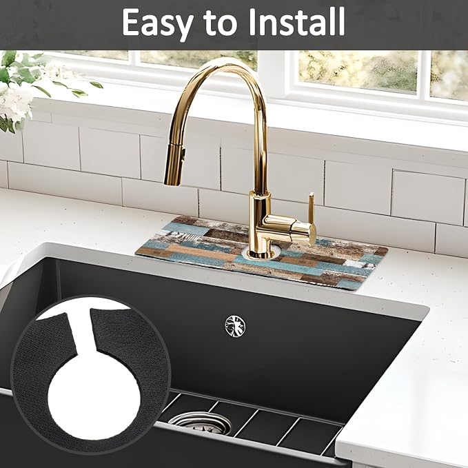 15" X 5.5" Kitchen Sink Splash Guard Faucet Mat Wood Grain Super Absorbent Fast - Image 5