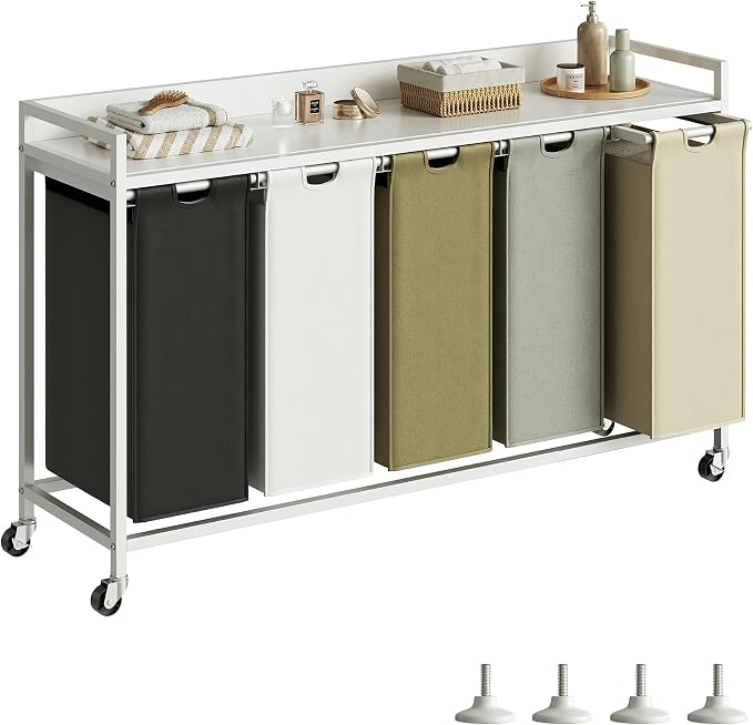 Herture Laundry Hamper with Shelf, Laundry Basket 5 Section, Laundry Sorter by Herture