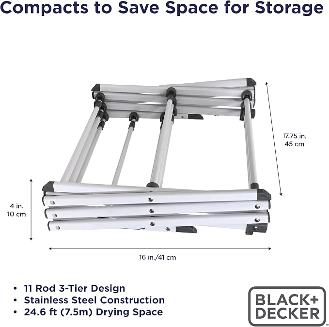BLACK+DECKER Space Saving 3-Tier Expandable Clothes Drying Rack, Foldable - Image 3