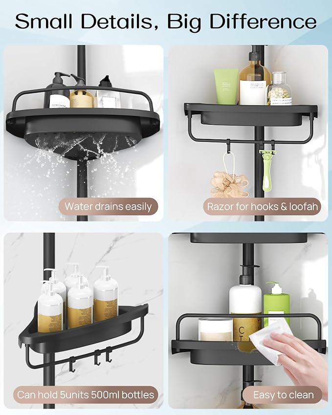 ALLZONE Corner Shower Caddy Tension Pole, Extendable Rustproof Stainless Steel - Image 6