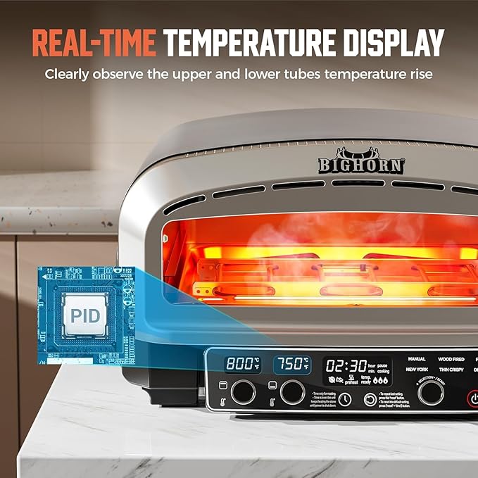 BIG HORN OUTDOORS Pizza Oven Indoor, 14 Inch Electric Countertop Pizza Oven with 6 Preset Modes, Perfect Pizza Maker Machine for Home, Pizza Cooker with Pizza Stone and Pizza Peel, Stainless Steel