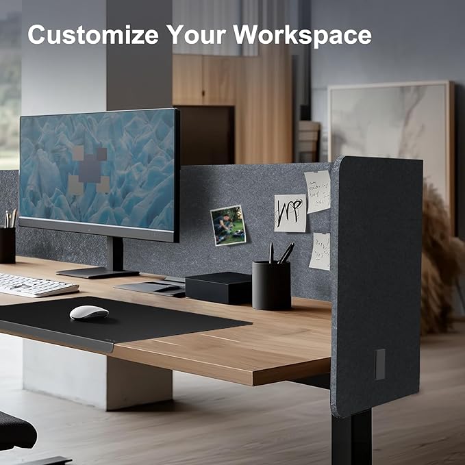 Desk Privacy Panel,2PCS L-Shaped Clamp-On Office Desk Divider,2-in-1 Adjustable Acoustic Desktop Partition Or Under Desk Modesty Screen,for Office,Home,Felt (Grey, 39.4" x 15.7")
