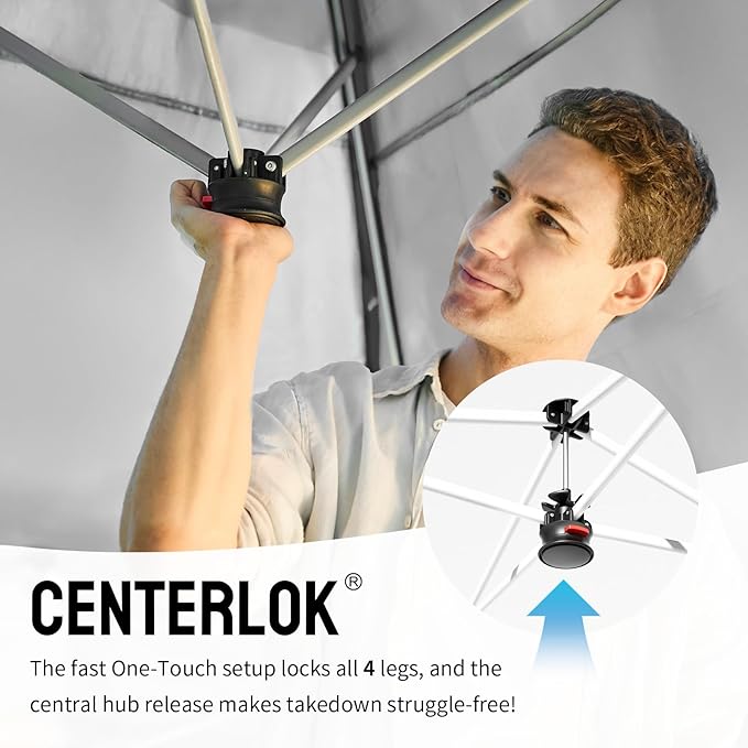 CROWN SHADES Canopy Tent 10x10 Pop Up Canopy Outdoor Shade with Pockets Sidewall, Easy Up Sun Shelter with One Person Set Up Center Lock, Portable Instant Camping Beach Canopies Tents, Grid Grey