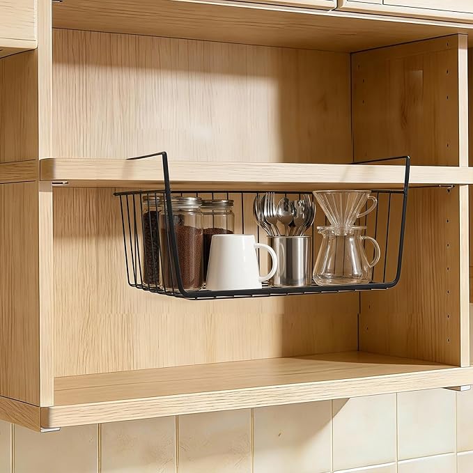 2Pcs Under Shelf Basket Metal Wire Under Cabinet Basket - Image 2