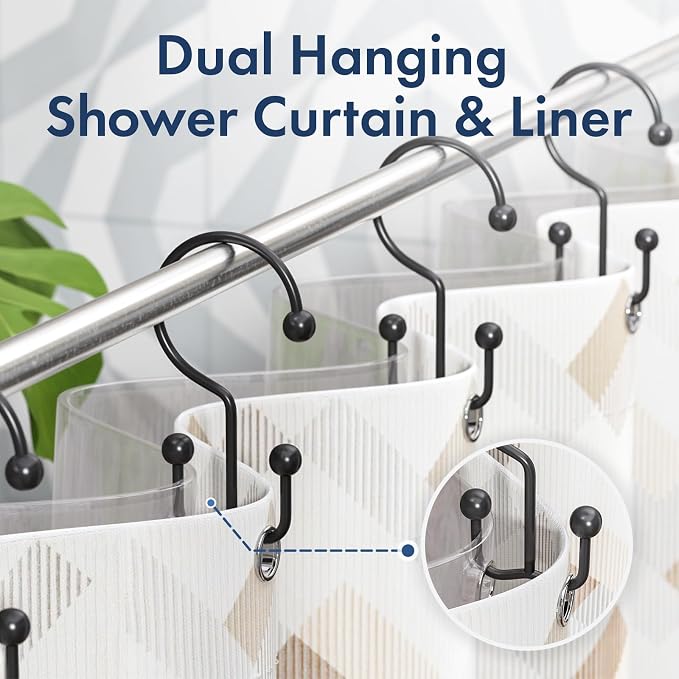 Bathway Shower Curtain Hooks Matte Black Shower Curtain Rings, Metal Shower - Image 5