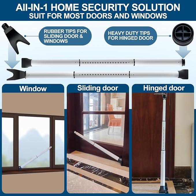 Rerishom 2 Pack Door Security Bar, Heavy Duty Patio Door Lock, Adjustable Home - Image 2