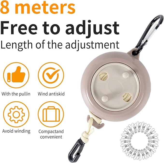 Portable Travel Clothesline Cord, Adjustable 33ft Camping Clothes line - Image 3