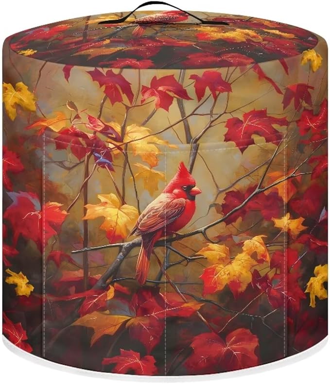 Xoenoiee Cardinal Bird Kitchen Appliance Dust Cover with Pockets, Maple Leaf Print Electric Pressure Cooker Cover Compatible with Crock Pot, Rice Cooker Covers Fall Decor, for 3 Qt Pot
