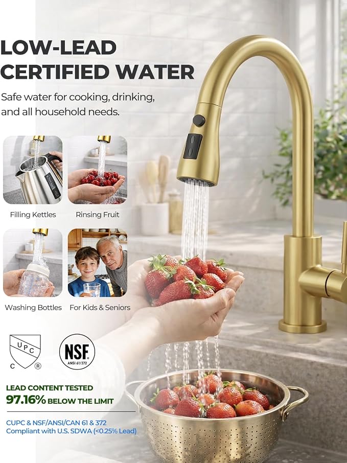 WEWE Pull-Down Kitchen Faucet, 3-Mode Sprayer, Fits Family | 360° Swivel - Image 4
