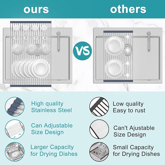 BBXTYLY Extra Large Expandable Roll Up Dish Drying Rack, Over The Sink Drying - Image 6
