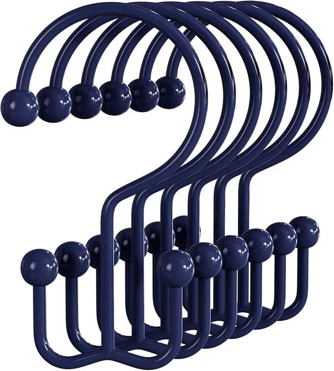 Bathway Shower Curtain Hooks Blue Shower Curtain Rings, Metal Shower Hooks by Bathway