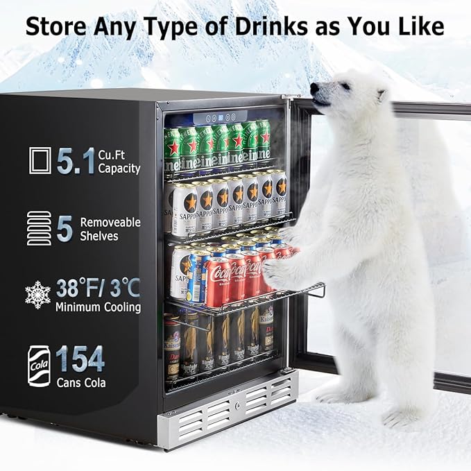 Kalamera 24 inch Beverage Refrigerator - 154 Cans Capacity Beverage Cooler- Fit Perfectly into 24" Space Built in Counter or Freestanding - for Soda, Water, Beer or Wine - For Kitchen, Bar or Office