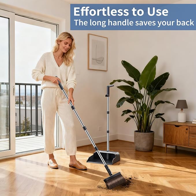 Broom with Dustpan Combo Set, Broom and Dustpan Set with 51.6" Long Handle & - Image 6