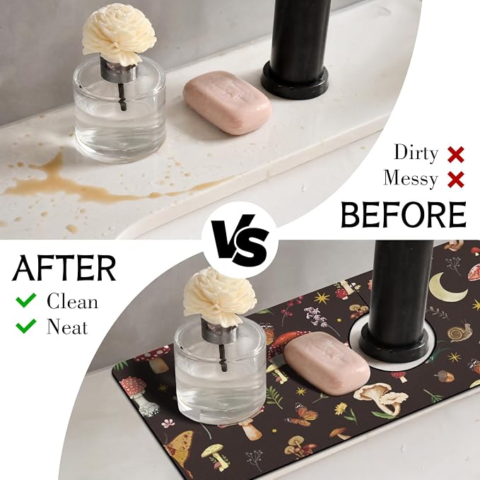 Vintage Black Mushrooms Butterfly Kitchen Sink Splash Guard Faucet Mat - Image 3