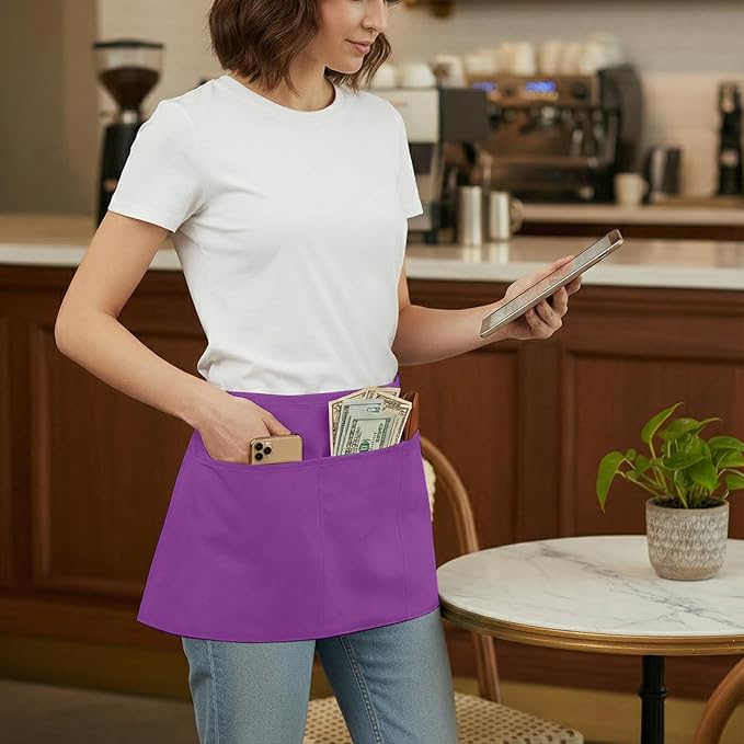 BOHARERS Waist Apron with 3 Pockets - Black Waitress Waiter Server Short Aprons