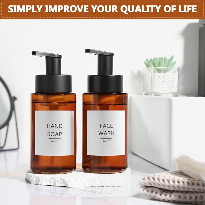 RYTOXILO Amber Foam Soap Dispenser, 10 oz/300ml Glass Foaming Soap Dispenser - Image 7