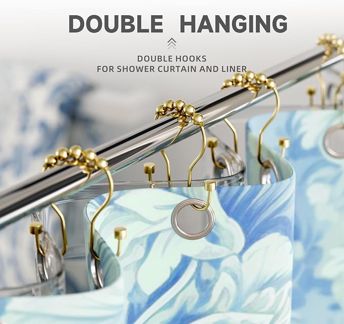 Bathway Shower Curtain Hooks, Shower Curtain Rings Rust Proof Double Hook - Image 5