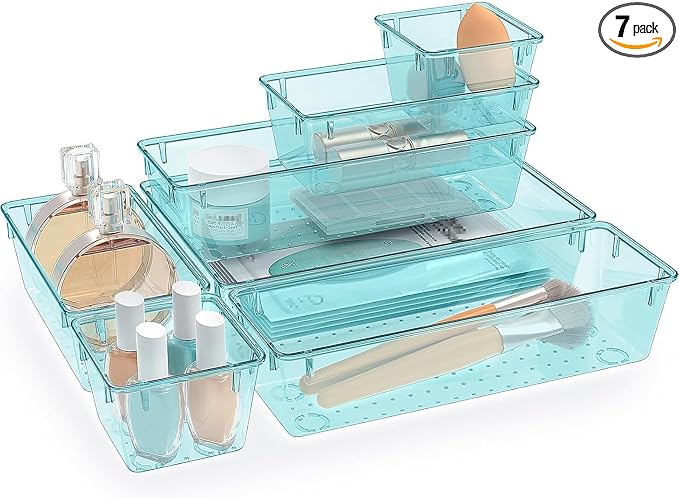 7 PCS Plastic Drawer Organizers Set, 4 Size Desk Drawer Organizer Trays | 4 by StorMiracle