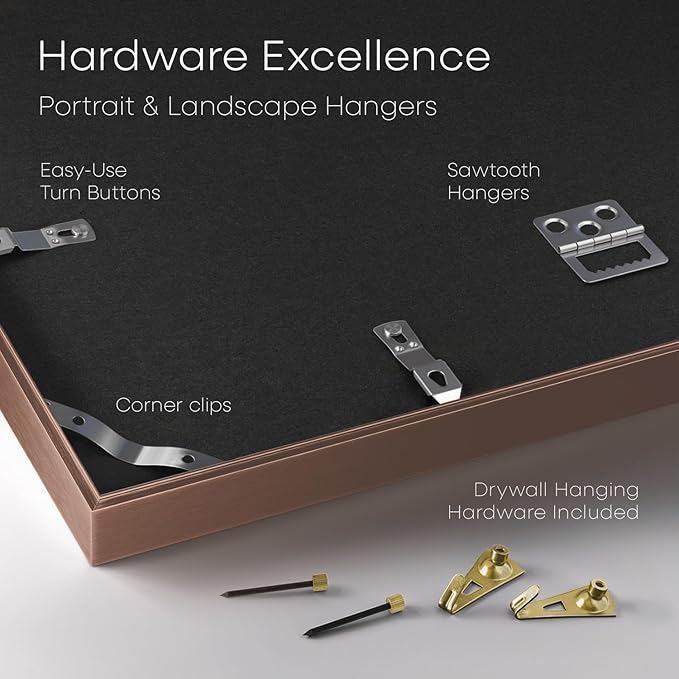Homeforia 13x17 Picture Frame Mocha, High End Metal 13x17 Poster Frames with Mat 10x14 Photo, 13 x 17 Mocha Frame Matted to 10 by 14 Print, 17by13 Thin Hanging Frames, Tempered Glass, Wall Kit, Set of 1