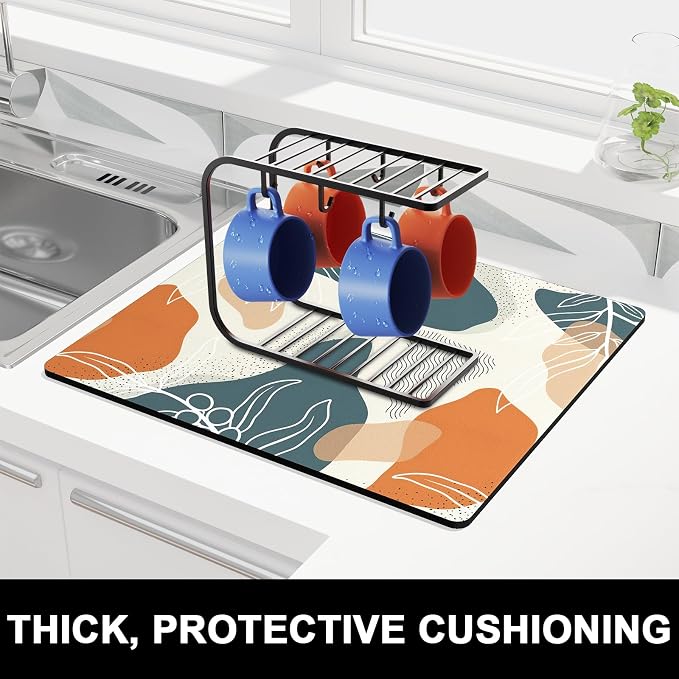 Rnivvi Dish Drying Mat for Kitchen Counter, 16 x 18" Cute Boho Theme Absorbent - Image 2