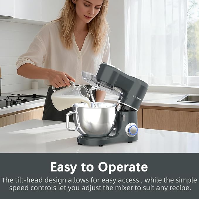 Stand Mixer, 9-Quart Stainless Steel Bowl, 660W Professional Power, Multiple Speed Options, Sturdy Design, Easy to Clean, Lifetime Support, SM-1550(Grey)