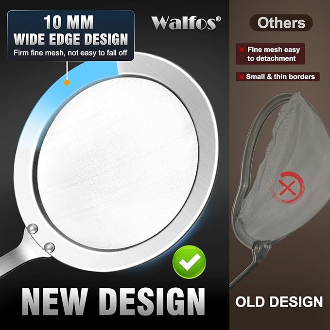 Walfos Skimmer Spoon,304 Stainless Steel Fine Mesh Strainer,Foam Strainer Oil Filter,Ultra Fine Mesh Strainer Perfect For Separation Of The Floating Foam,Fat,Set fo 2