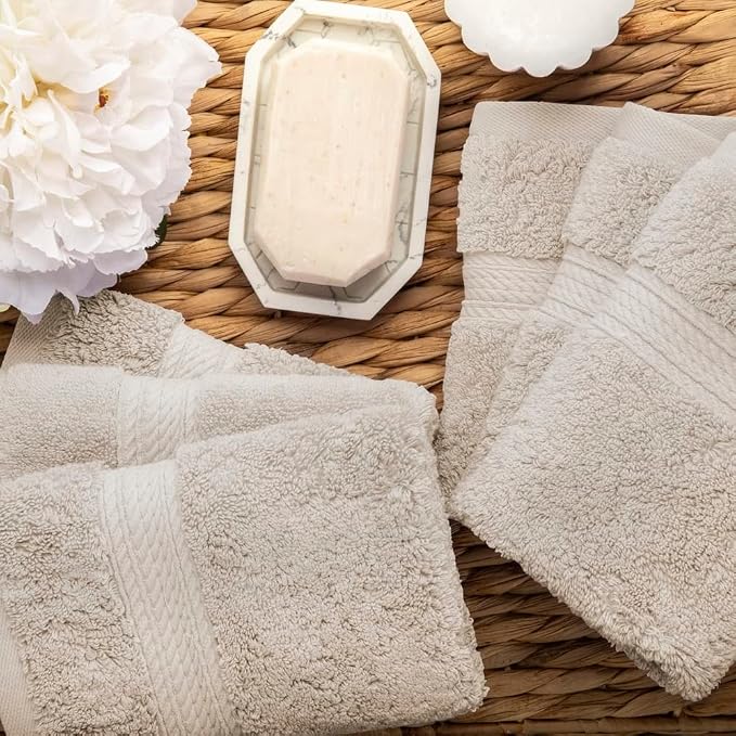 Superior Egyptian Cotton Plush & Absorbent, Face Towel Set of 6, Stone | Quick - Image 9