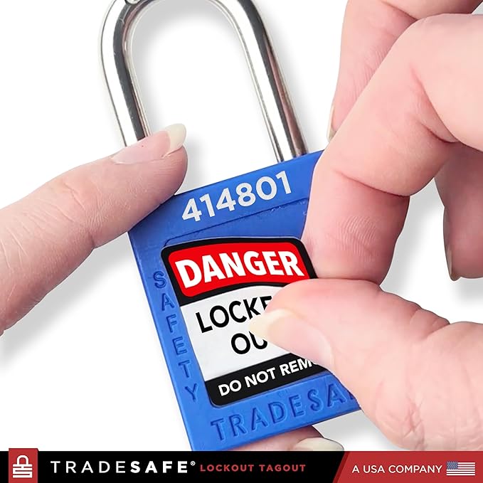 TRADESAFE Lockout Tagout Locks Label, Lock Out Tag Out Padlock Labels in English, Spanish, French, Danger Locked Out, Do Not Remove Loto Locks Stickers