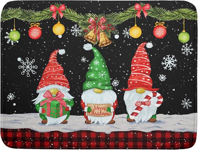 Merry Christmas Dish Drying Mat Black Gnomes Dish Drainer Mats 18x24 Inch by Giwawa