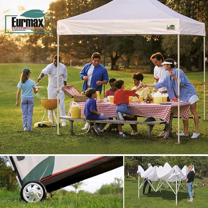 Eurmax USA 8'x12' Pop Up Canopy Tent Commercial Instant Canopies with Heavy Duty Roller Bag,Bonus 4 Sand Weights Bags (Grey)