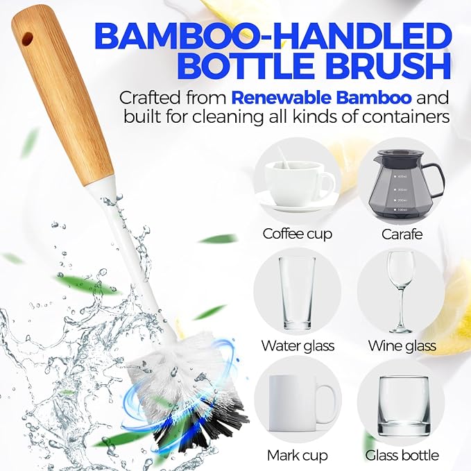 Holikme 6 Pack Dish Brush with Bottle Brush Scrub Brush Straw, Palm Scrub Brush - Image 4