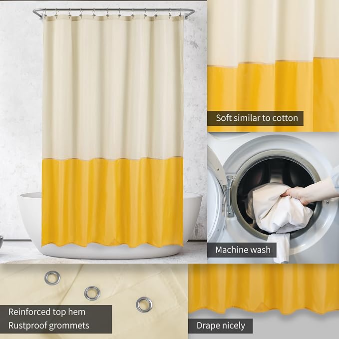 ALYVIA SPRING Waterproof Fabric Shower Curtain or Liner Cream/Yellow - Image 3