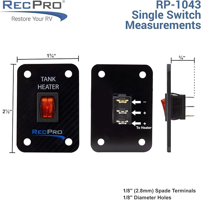 RecPro RV Toggle Switch | RV Tank System Control Panel Switch | Gang Kit System | Tank Heating Pad Toggle Switch | RV Tank Heater Panel (1 Toggle)