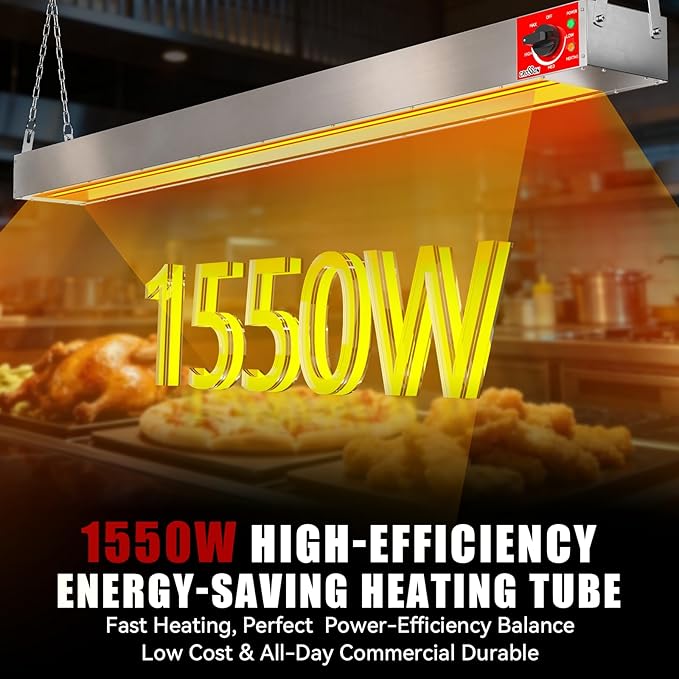 Electric Food Warmer with German EGO Thermostat - 60 Inch Large Heating Area, Dual Installation Options, 1550W Energy-Saving, Easy Operation for Buffets & Parties