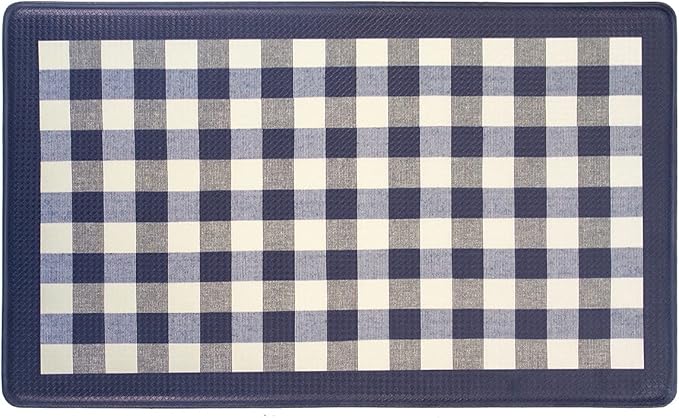ACHIM Anti-Fatigue Floor Comfort Mat - 18 x 30 Inch (Buffalo Check Navy) - Waterproof Non-Slip Rug - Easy to Clean Cushioned Mat for Kitchen, Bathroom, Standing Desk & Office Home Decor