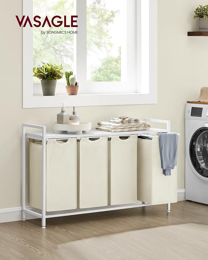 VASAGLE Laundry Hamper with Shelf, 4 Pull-Out Bags, 4 x 10.6 Gallons - Image 2