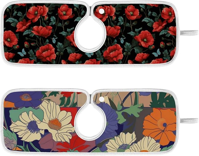 Japanese Purple Red Poppy Poppy Butterfly Leaf Sink Mat - Image 2