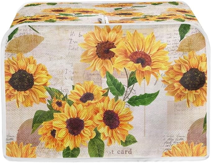 Vintage Sunflower Print Toaster Cover 2 Slice Dustproof Covers Small Appliance Cover Bread Maker Covers Dust Protection Kitchen Accessories